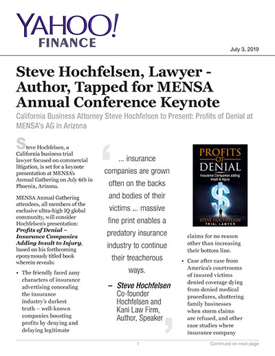 Steve Hochfelsen, Lawyer - Author, Tapped for MENSA Annual Conference Keynote
