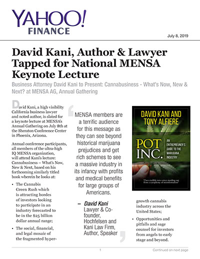 David Kani | Author & Lawyer | Tapped for National MENSA Keynote Lecture